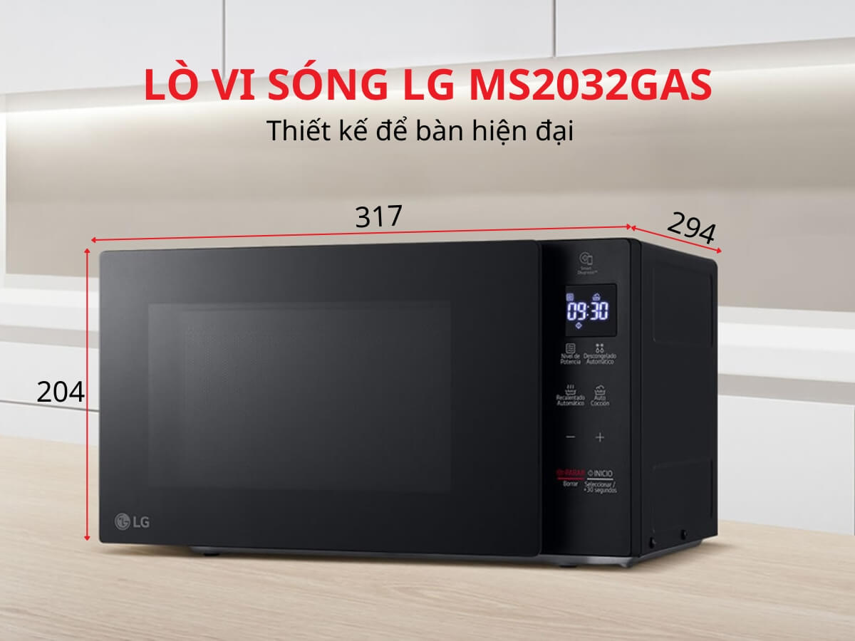 Lò vi sóng LG MS2032GAS dung tích 20L, thiết kế để bàn hiện đại