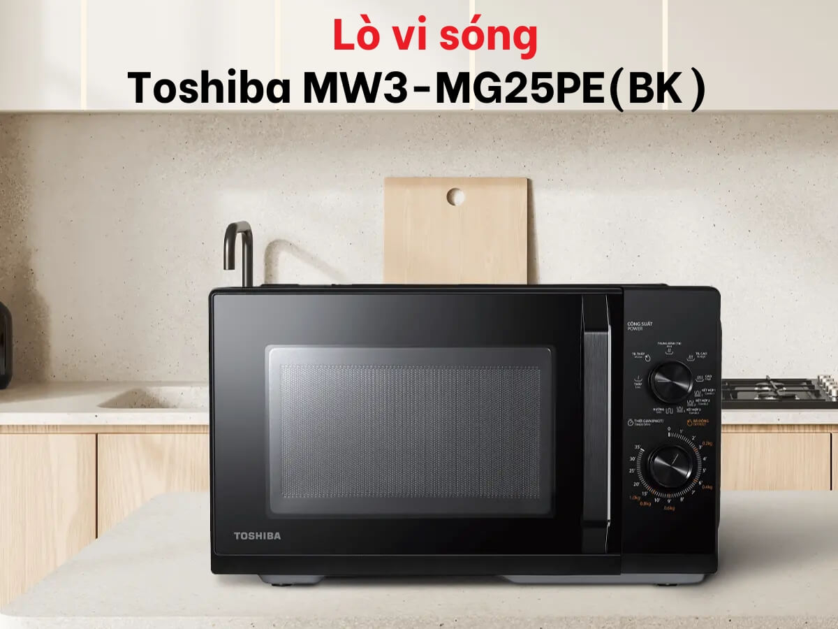 Lò vi sóng Toshiba MW3-MG25PE(BK) thiết kế để bàn nhỏ gọn, dung tích 25 lít