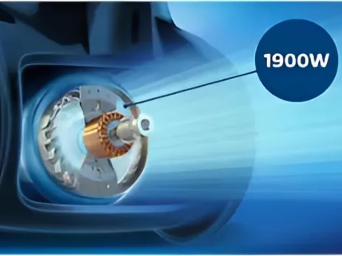Động cơ mạnh mẽ, công suất 1900W làm sạch hiệu quả