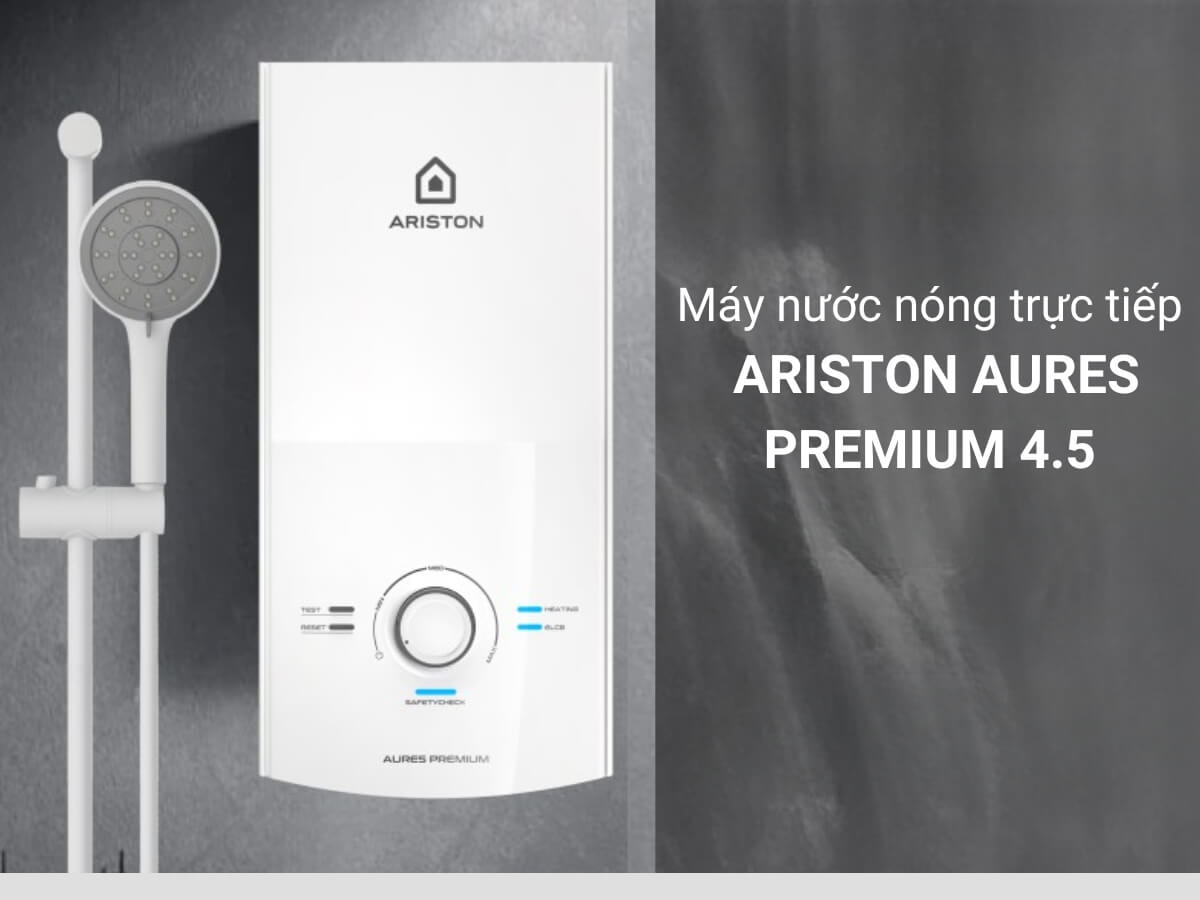 Máy nước nóng Ariston AURES PREMIUM 4.5 thiết kế hiện đại, gắn tường tiện lợi