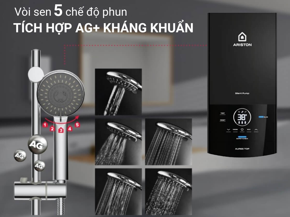 Vòi sen 5 chế độ phun, tích hợp Ag+ kháng khuẩn