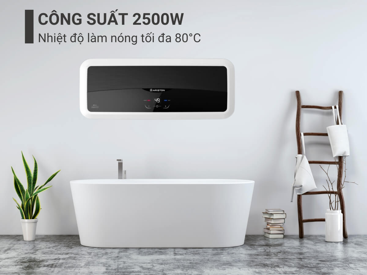 Công suất 2500W, nhiệt độ làm nóng tối đa 80°C