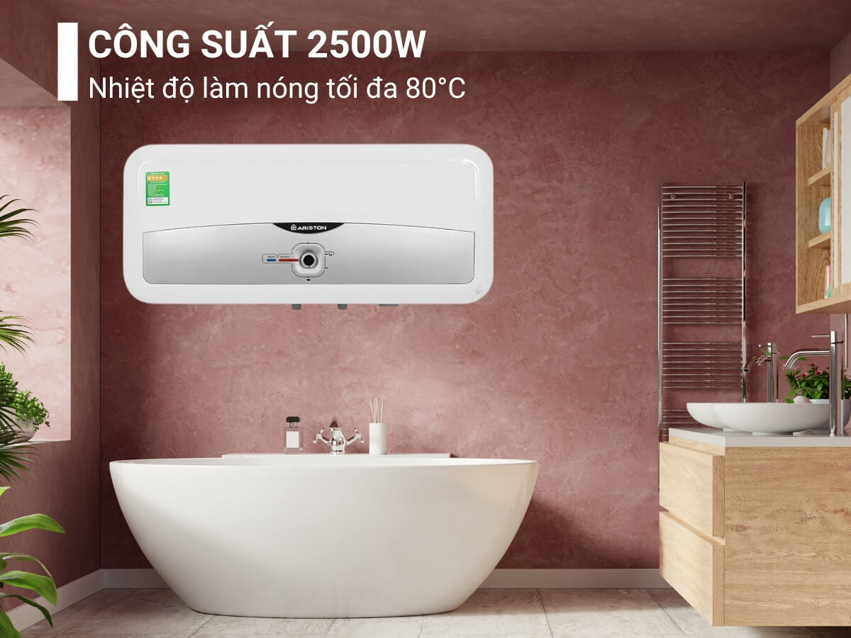 Công suất 2500W, nhiệt độ làm nóng tối đa 80°C