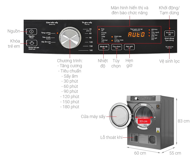 Máy sấy Aqua AQH-V800H SS 8kg