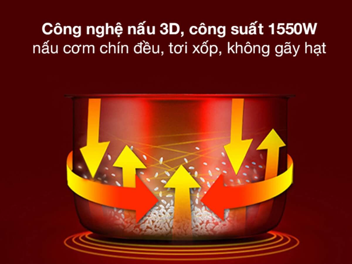 Công suất 1550W, công nghệ nấu 3D