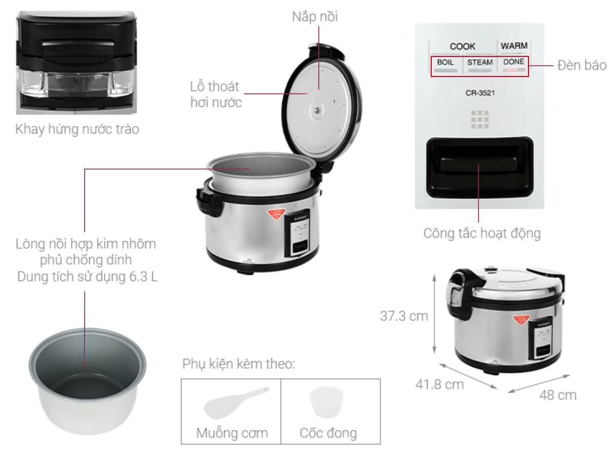 Nồi cơm điện Cuckoo CR-3521 dung tích 6.3 lít, thiết kế đẹp mắt
