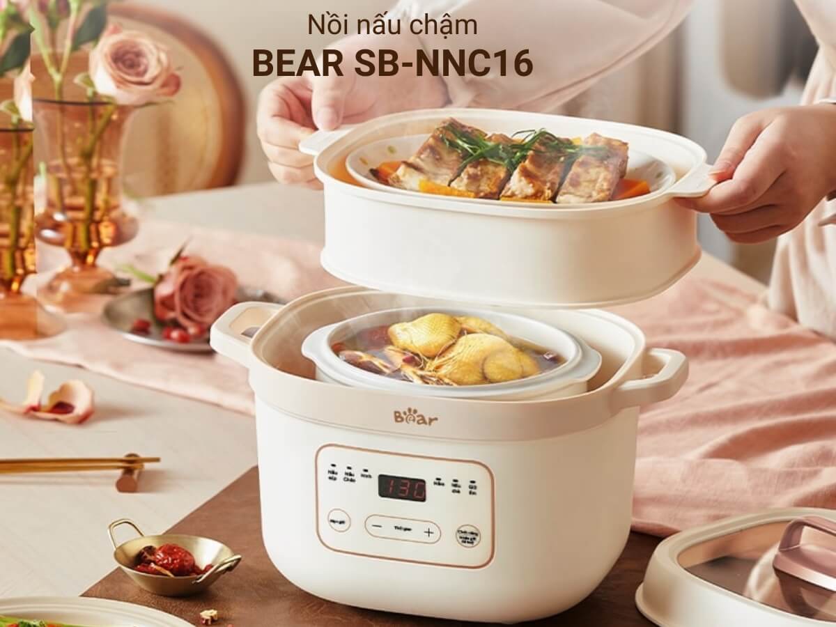 Nồi nấu chậm Bear SB-NNC16 dung tích 1.6 lít, thiết kế đẹp mắt