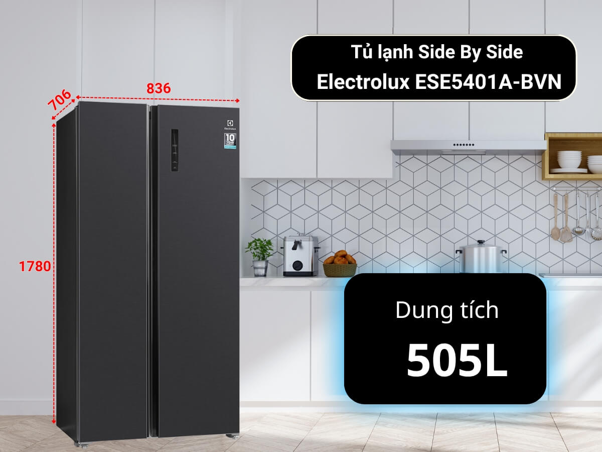 Tủ lạnh Electrolux ESE5401A-BVN thiết kế Side By Side sang trọng