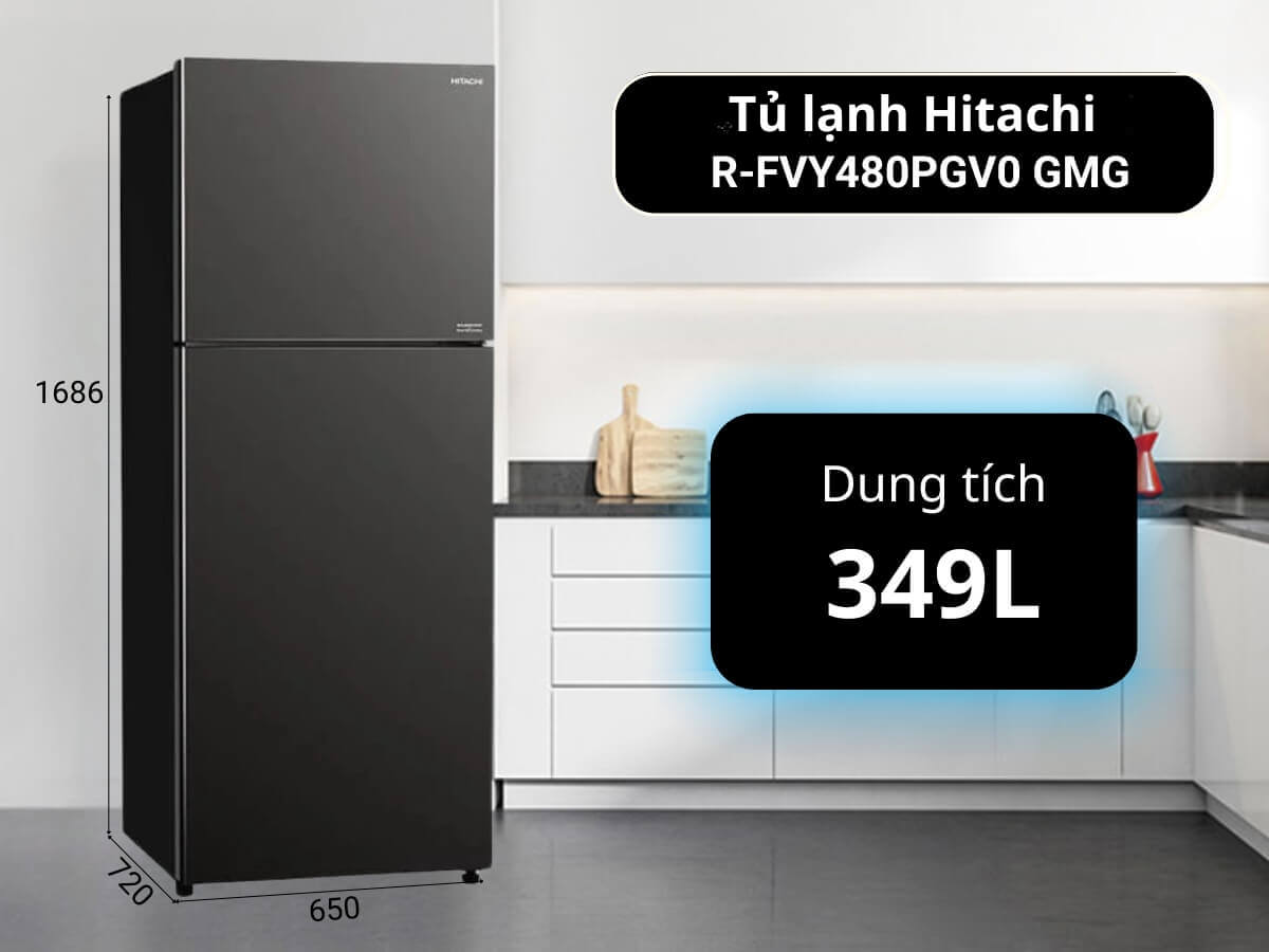 Tủ lạnh Hitachi R-FVY480PGV0 GMG thiết kế 2 cánh tiện dụng, sang trọng