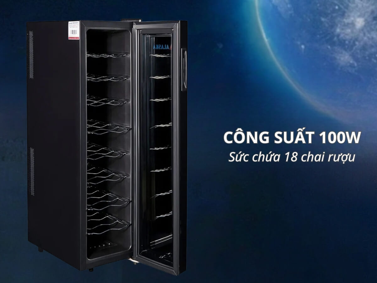 Công suất 100W, sức chứa 18 chai rượu vang