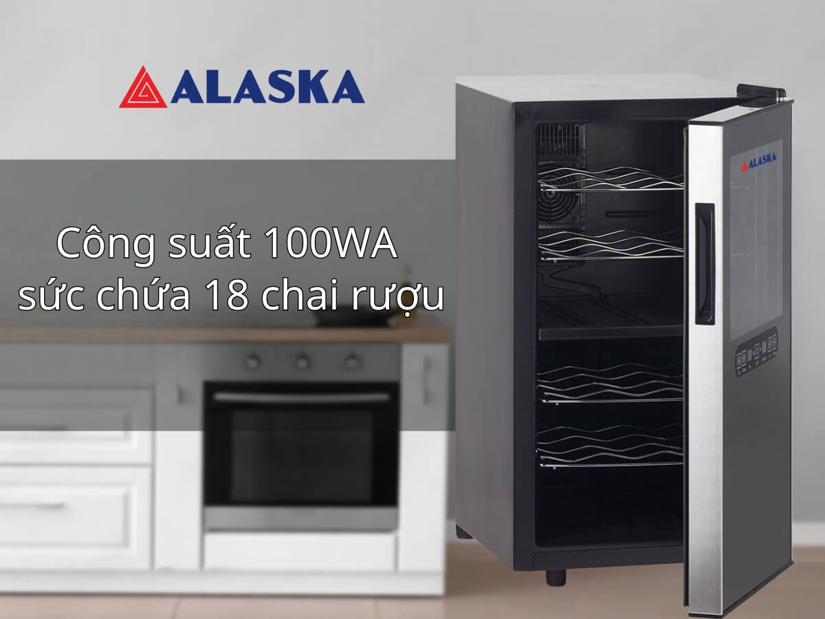 Công suất 100W, sức chứa 18 chai rượu vang