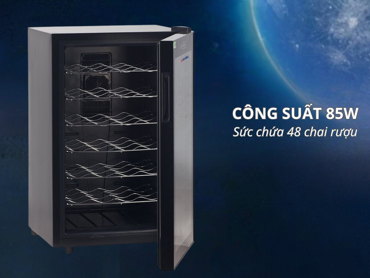 Công suất 85W, sức chứa 48 chai rượu vang