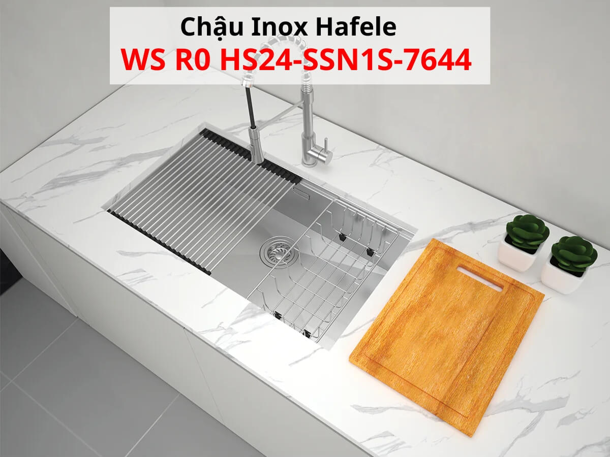 Kích thước chậu inox Hafele WS R0 HS24-SSN1S-7644 và kích thước lắp đặt