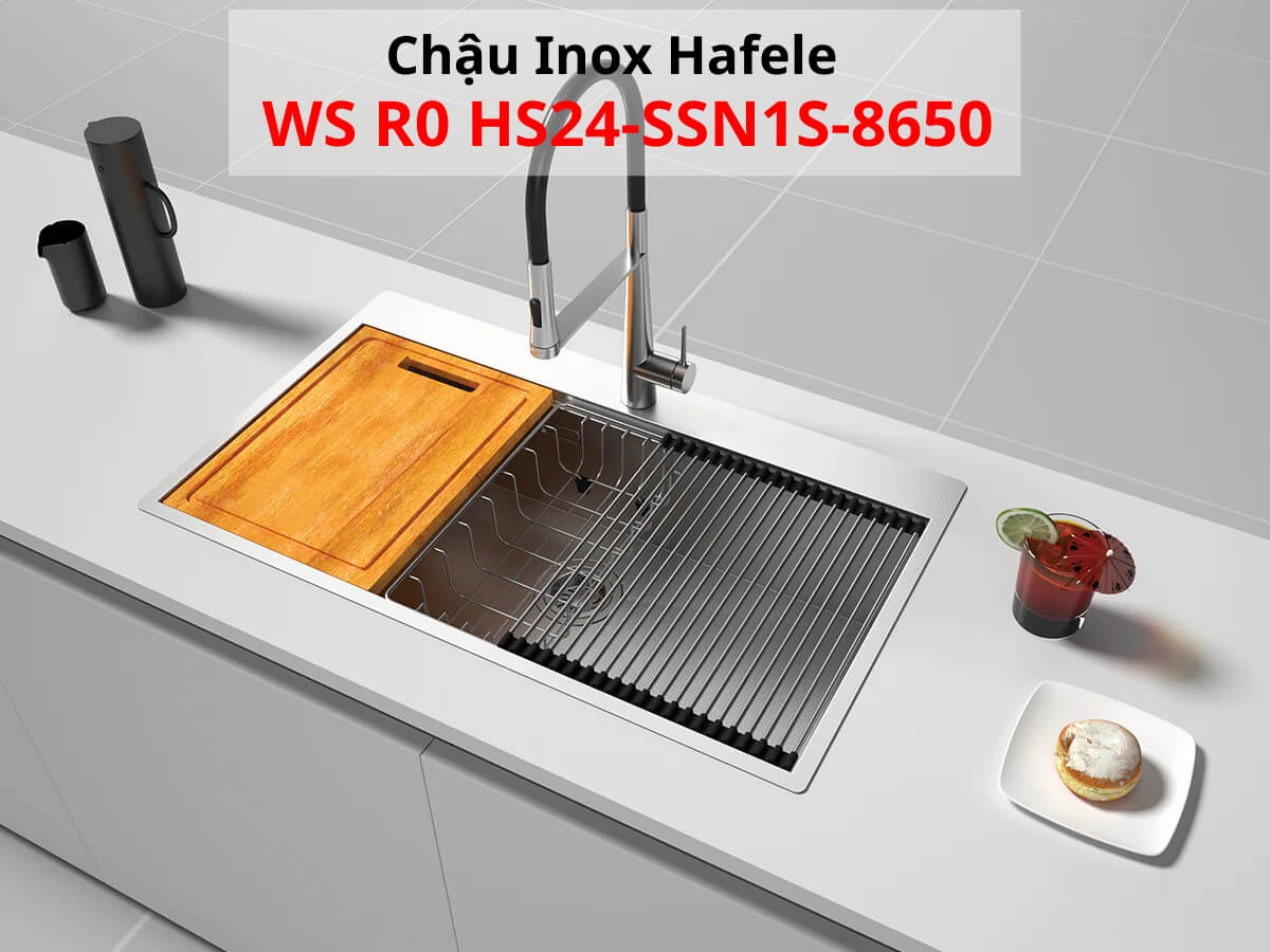 Kích thước chậu inox Hafele WS R0 HS24-SSN1S-8650 và kích thước lắp đặt