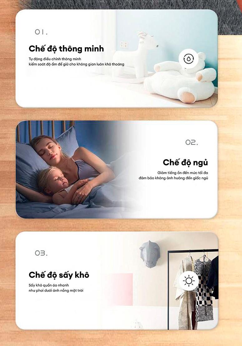 3 chế độ hút ẩm tùy chỉnh theo nhu cầu