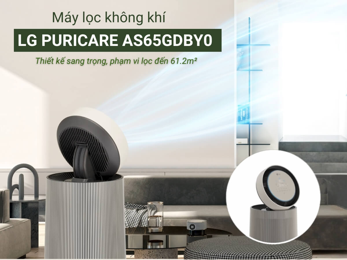 Máy lọc không khí LG PuriCare AS65GDBY0 thiết kế sang trọng, phạm vi lọc đến 61.2m²