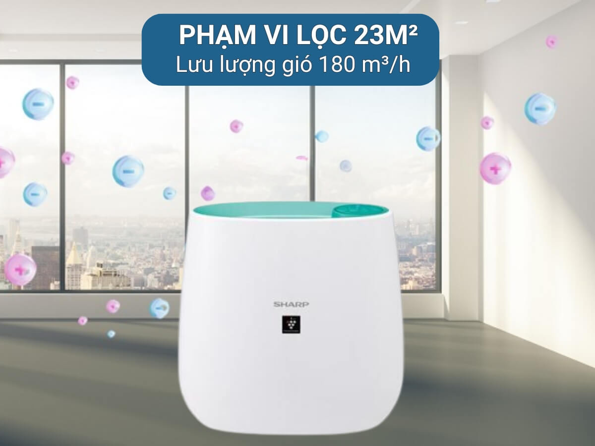 Phạm vi lọc 23m² với lưu lượng gió 180 m³/h