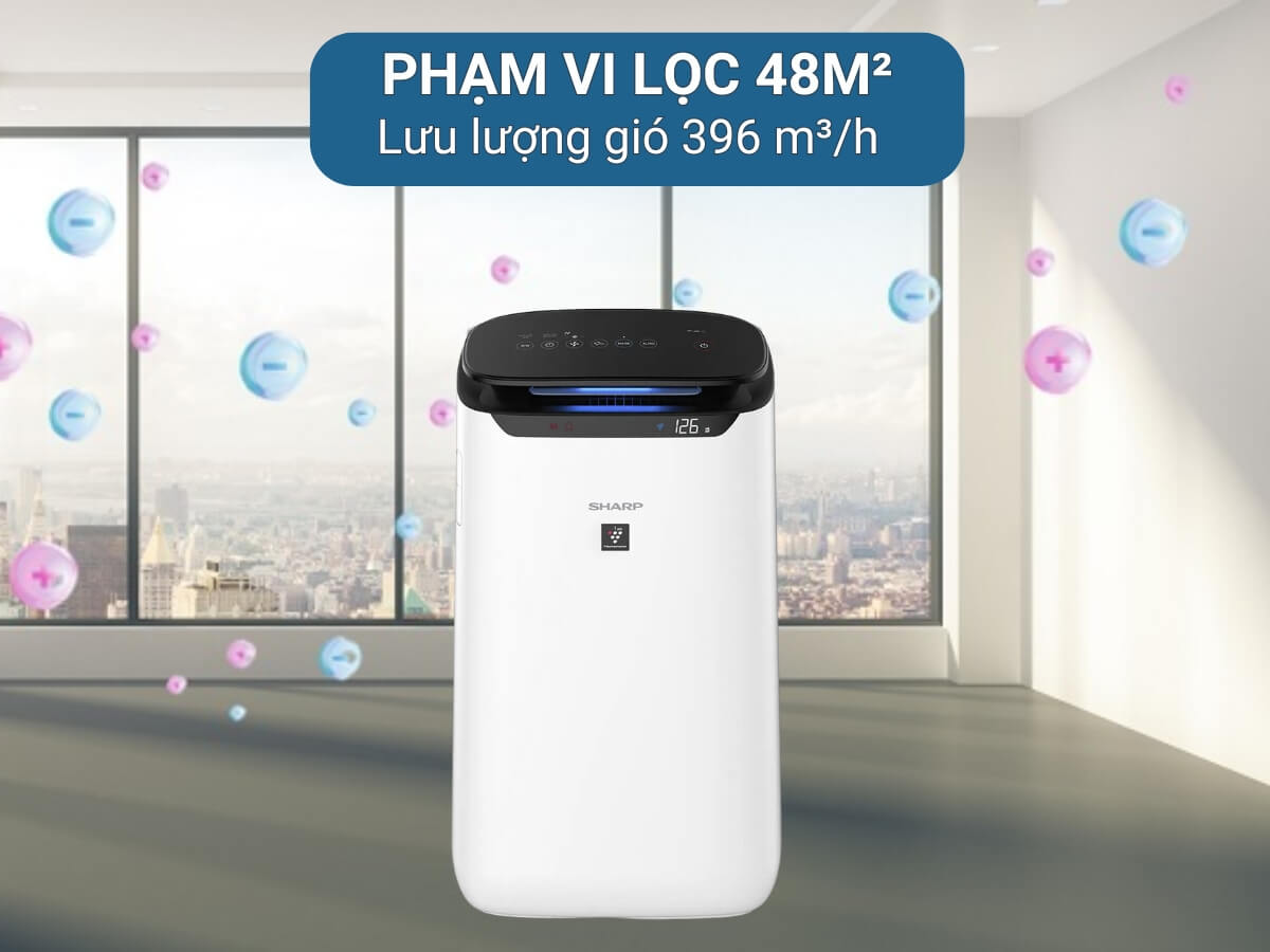 Phạm vi lọc 48m² với lưu lượng gió 396 m³/h