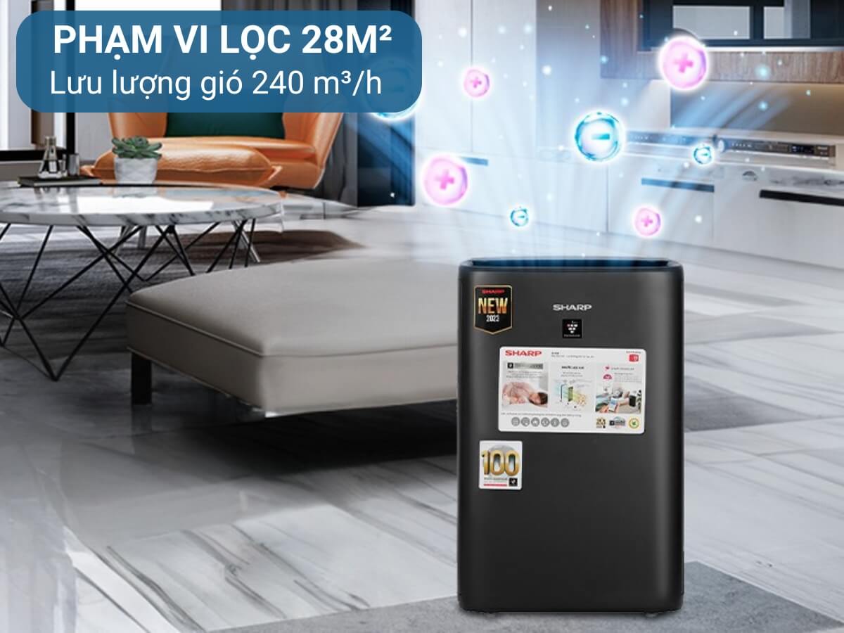 Phạm vi lọc 28m² với lưu lượng gió 240 m³/h