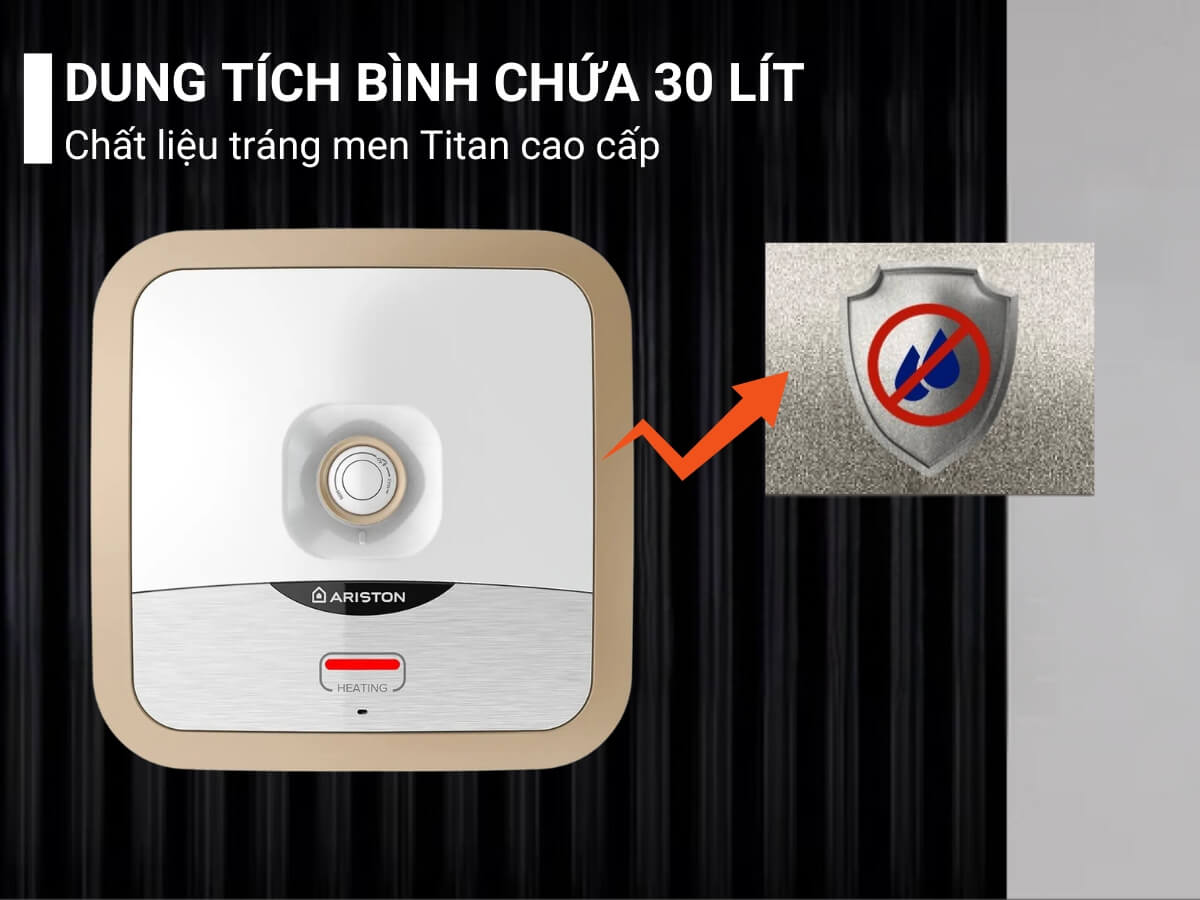 Dung tích bình chứa 30 lít, chất liệu tráng men Titan cao cấp