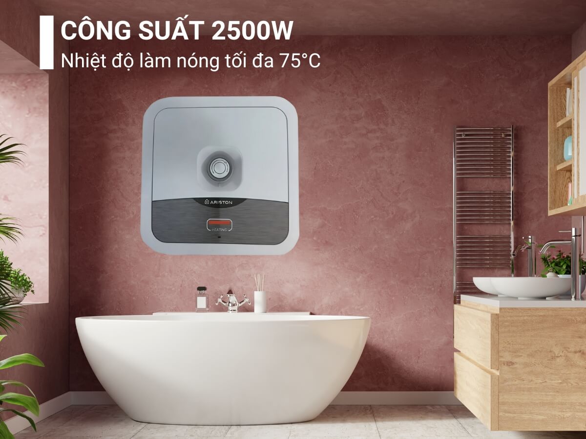 Công suất 2500W, nhiệt độ làm nóng tối đa 75°C