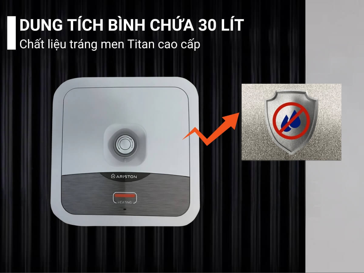 Dung tích bình chứa 30 lít, chất liệu tráng men Titan cao cấp