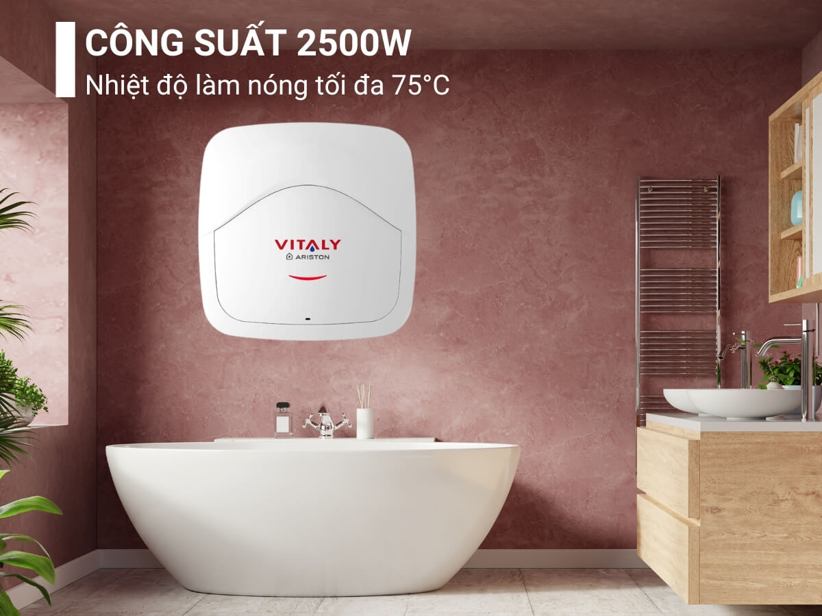 Công suất 2500W, nhiệt độ làm nóng tối đa 75°C