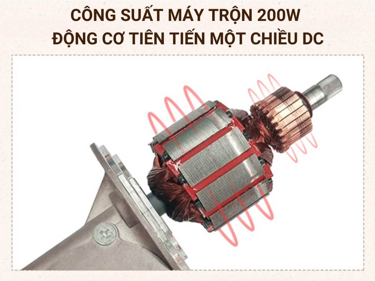 Công suất máy trộn 200W, vận hành êm