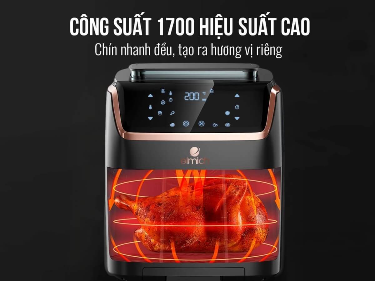Công suất 1700W, dải nhiệt rộng 80-200°C, hẹn giờ đến 90 phút