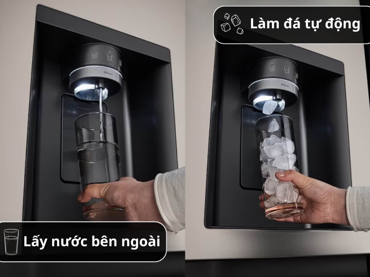 Làm đá tự động và lấy nước mát bên ngoài tiện lợi