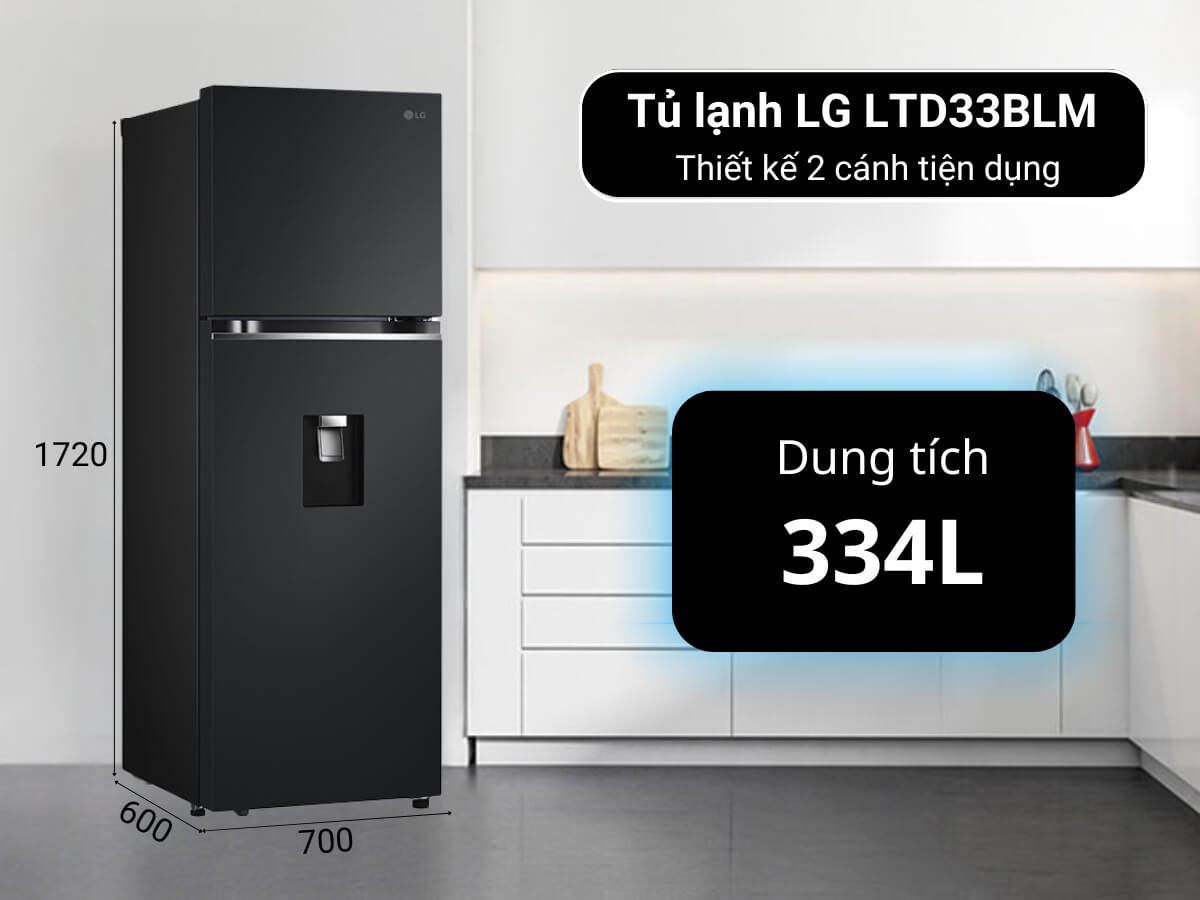Tủ lạnh LG LTD33BLM thiết kế 2 cánh tiện dụng, sang trọng