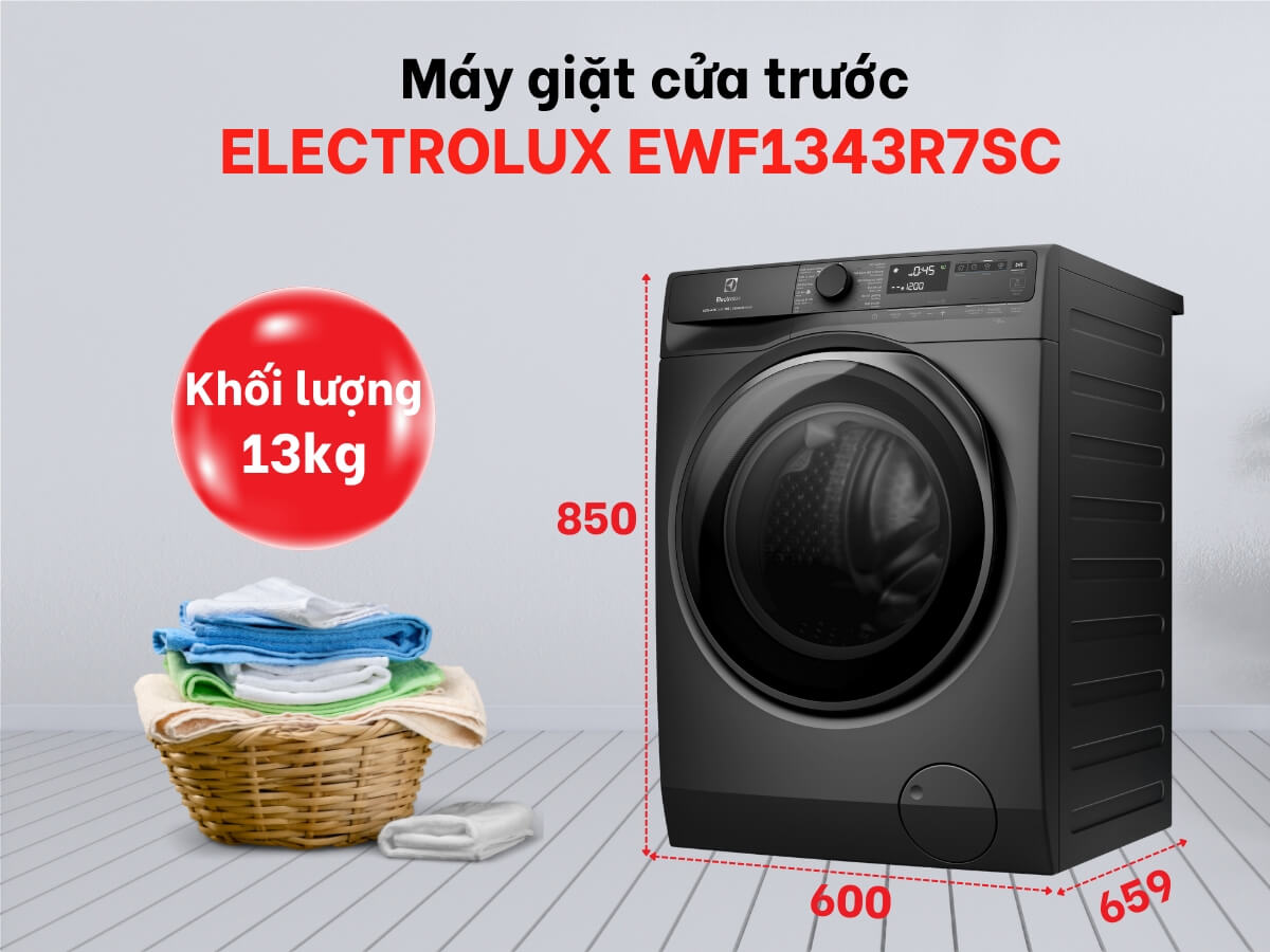 Máy giặt Electrolux EWF1343R7SC thiết kế cửa trước hiện đại, khối lượng giặt 13kg