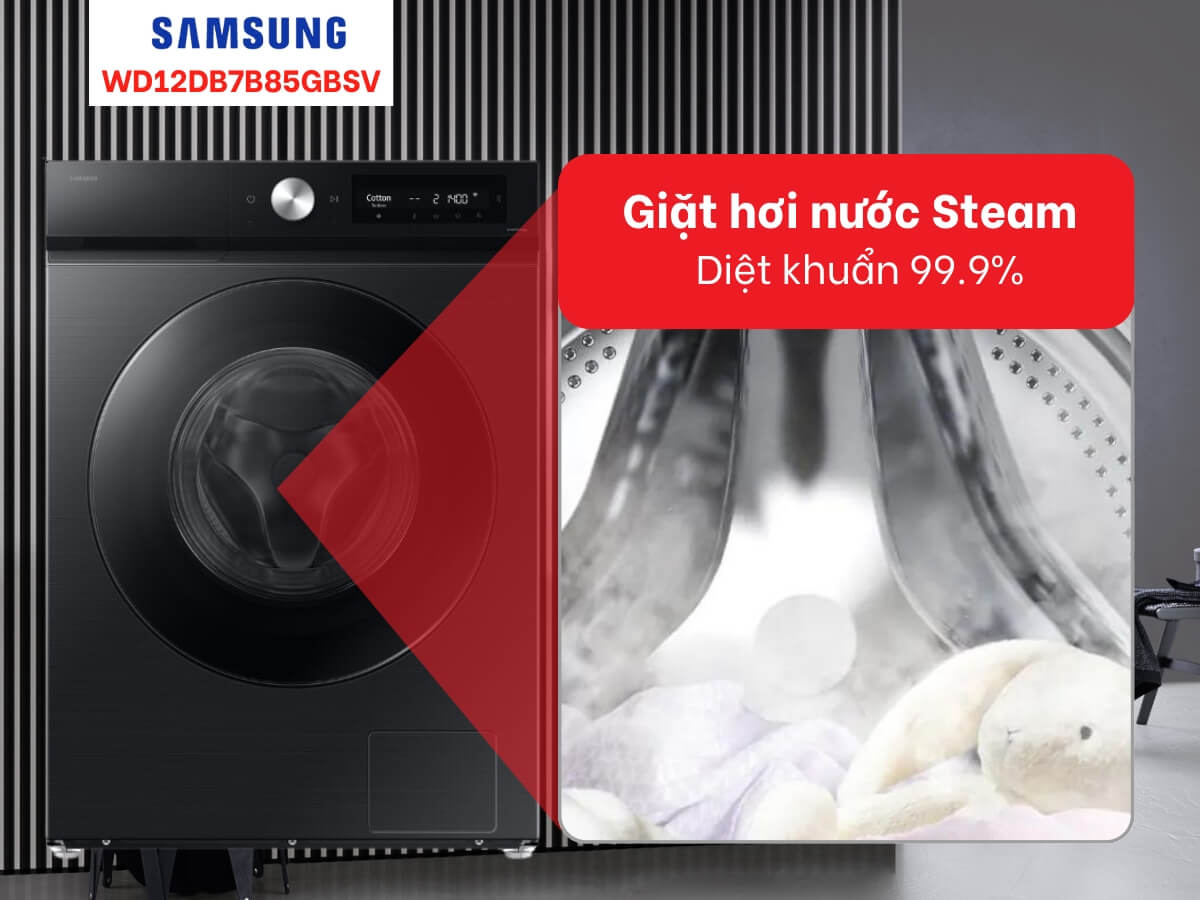 Công nghệ giặt hơi nước Hygiene Steam diệt khuẩn 99.9%