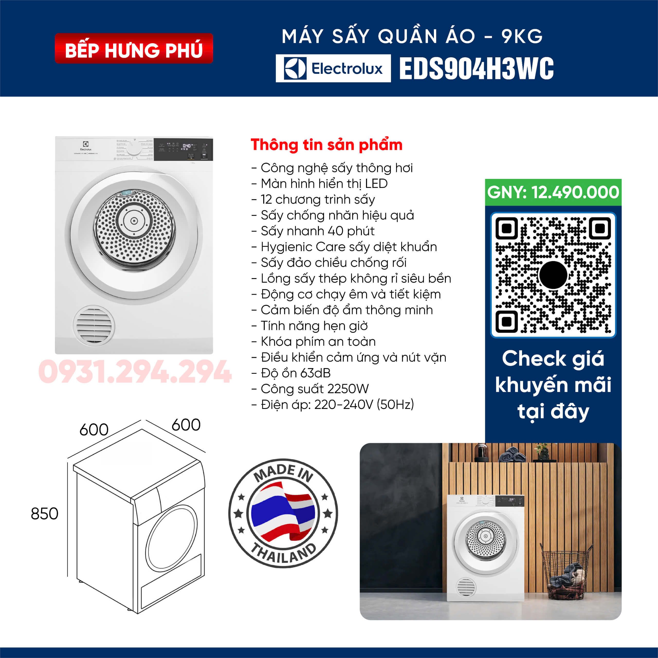Máy sấy Electrolux EDS904H3WC 9kg
