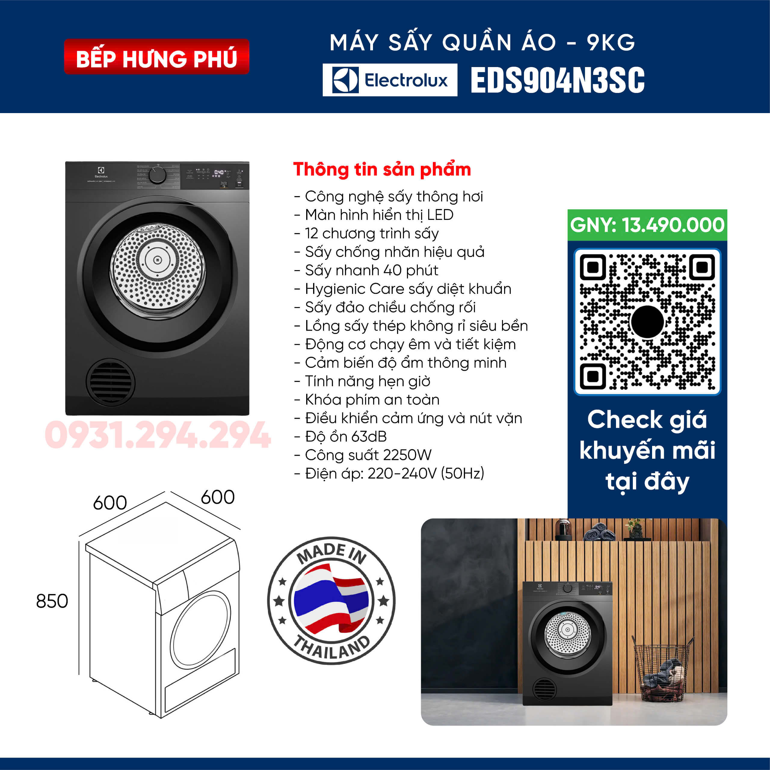 Máy sấy Electrolux EDS904N3SC 9kg