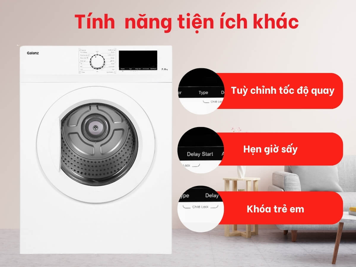 máy sấy galanz dv-70t5c(w) 7kg