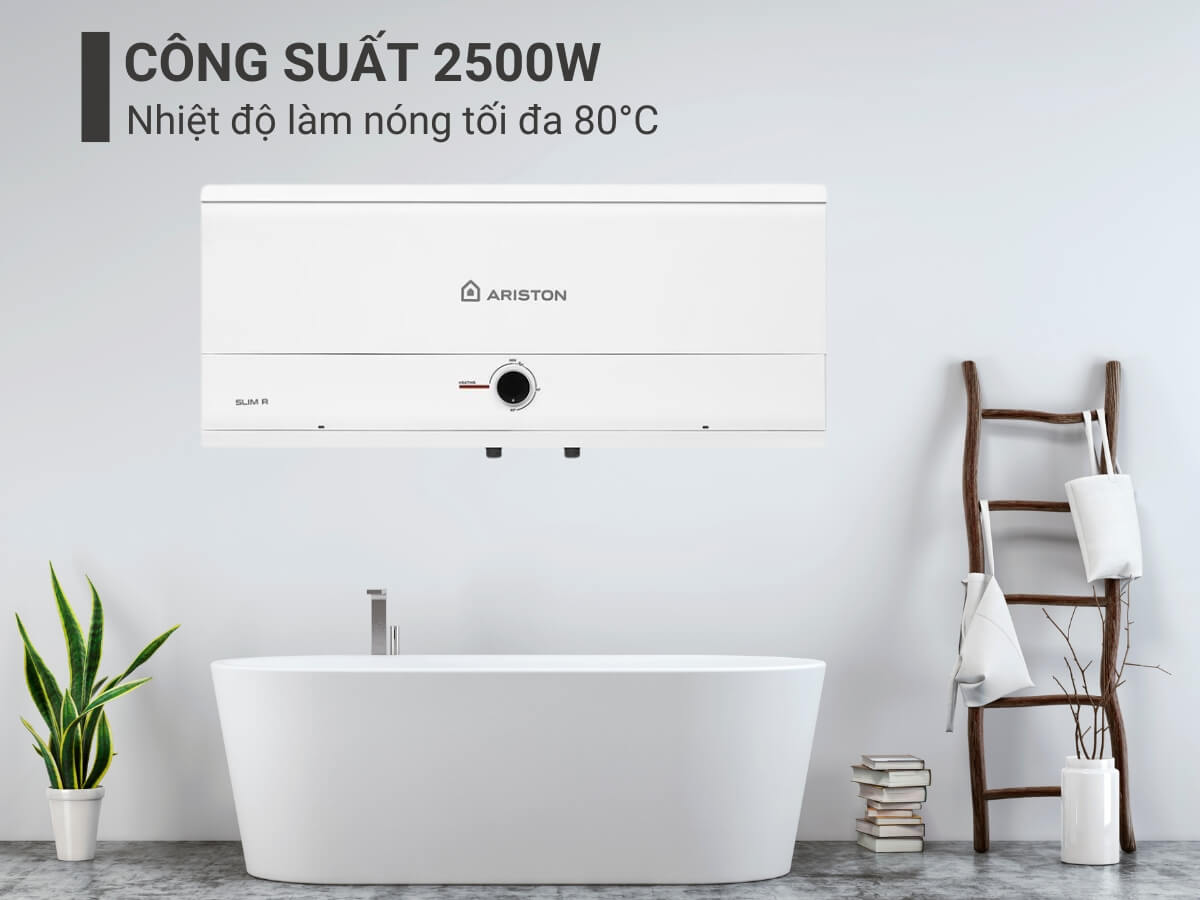 Công suất 2500W, nhiệt độ làm nóng tối đa 80°C