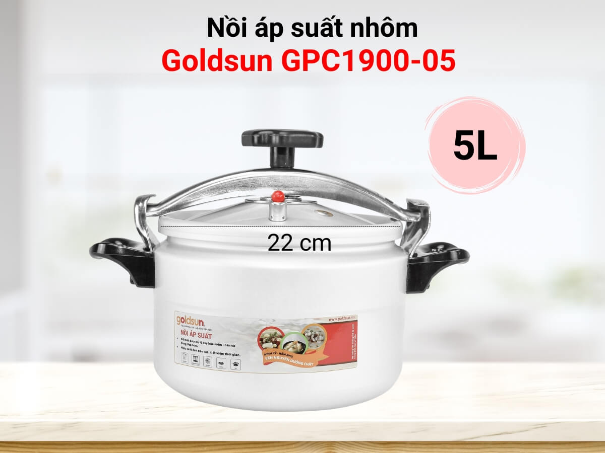Nồi áp suất nhôm Goldsun GPC1900-05 dung tích 5 lít, thiết kế đẹp mắt