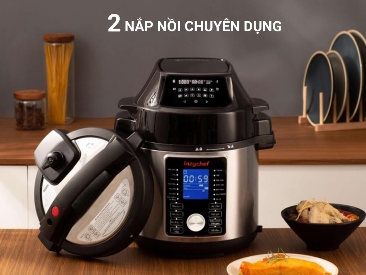 nồi áp suất kiêm chiên không dầu lazychef 16in1