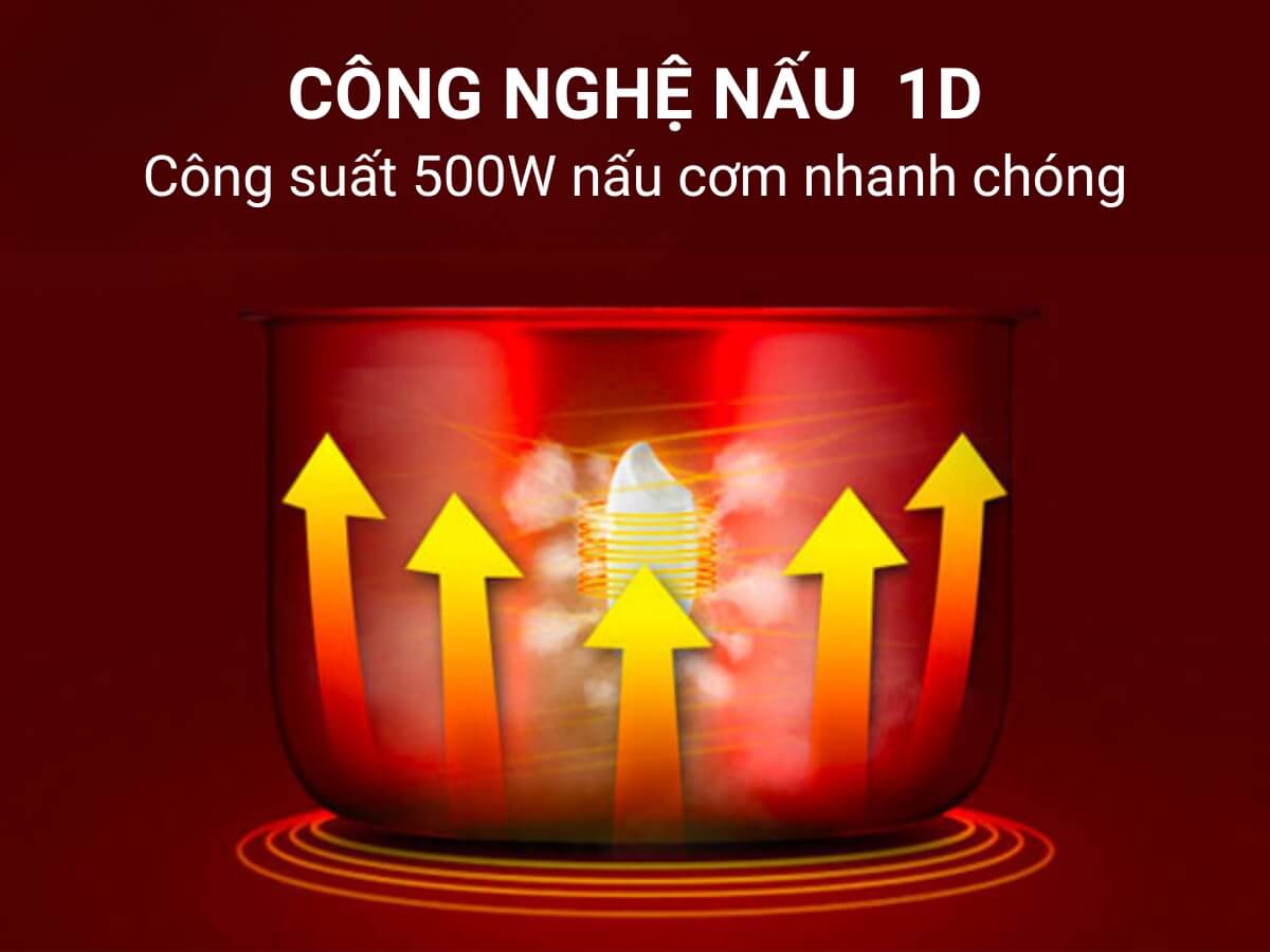 Công suất 500W, công nghệ nấu 1D