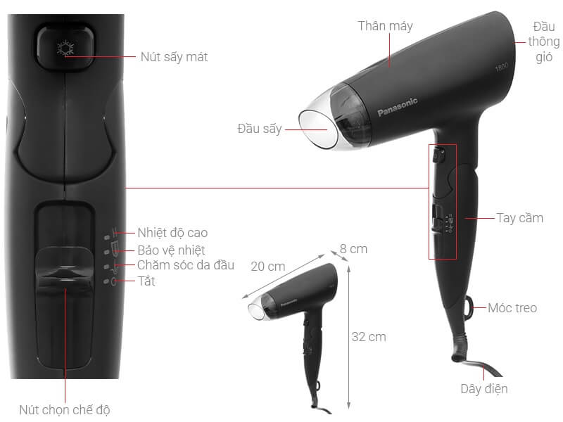 Chi tiết các bộ phận máy sấy tóc Panasonic EH-ND37-K645