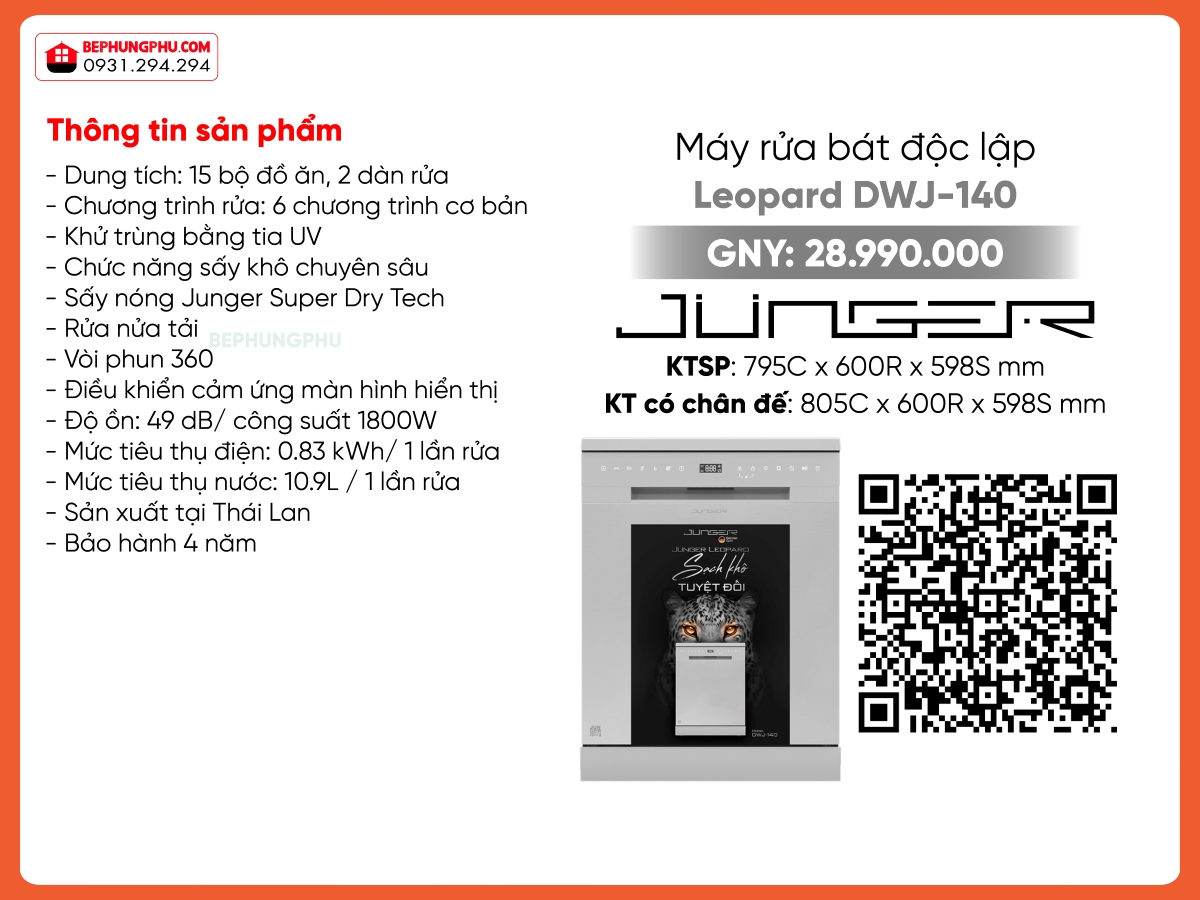 Máy rửa chén Junger Leopard DWJ-140