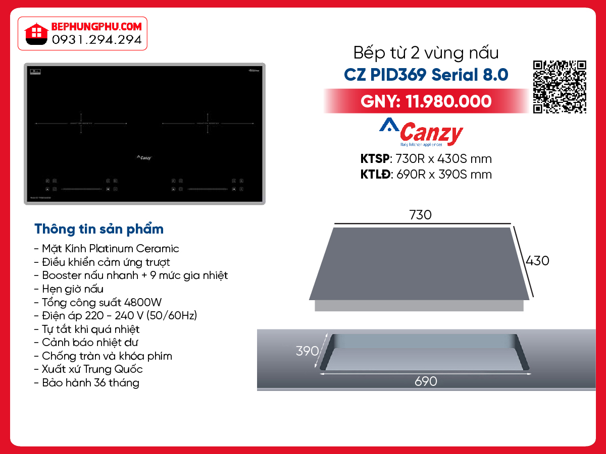 Bếp từ Canzy CZ PID369 Serial 8.0 Bếp từ Canzy CZ PID369 Serial 8.0