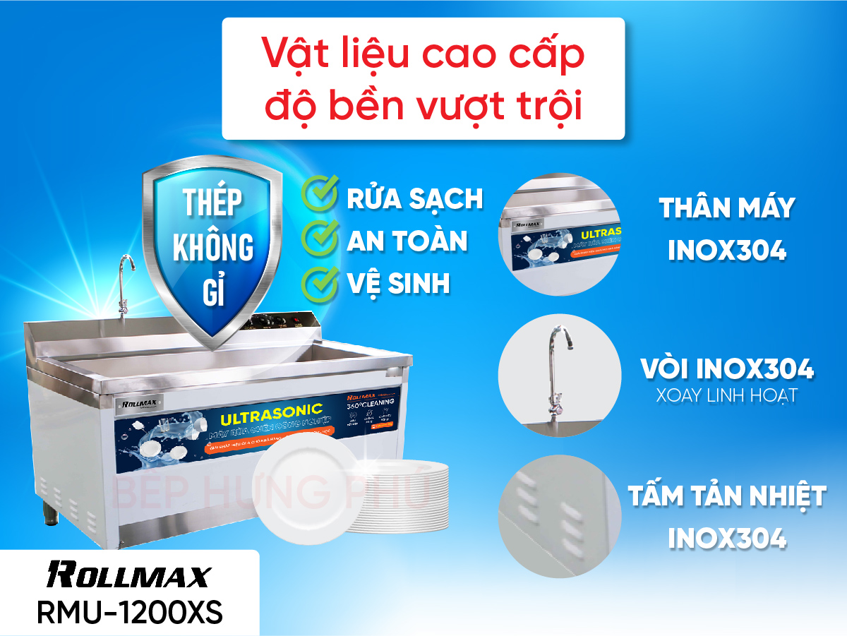 Máy rửa chén công nghiệp Rollmax RMU-1200XS Máy rửa chén công nghiệp Rollmax RMU-1200XS