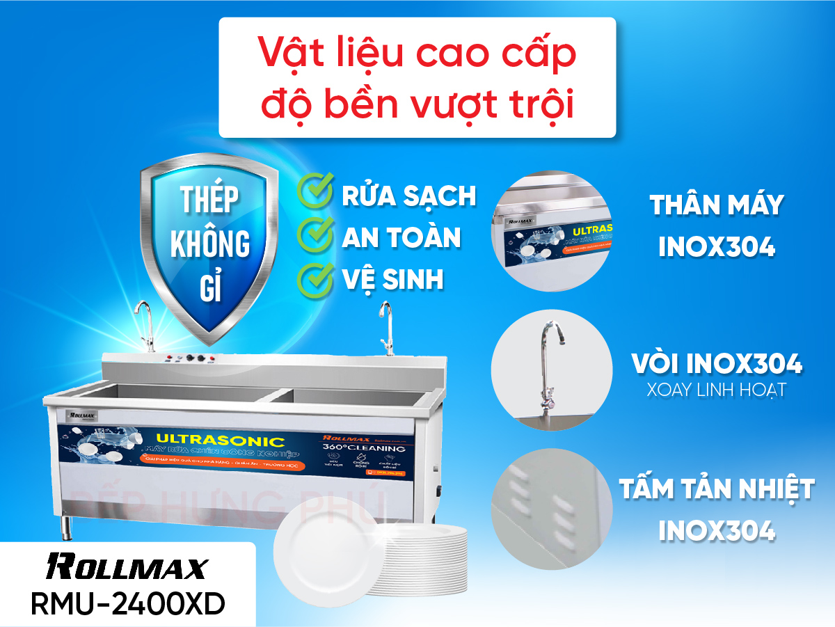 Máy rửa chén công nghiệp Rollmax RMU-2400XD Máy rửa chén công nghiệp Rollmax RMU-2400XD