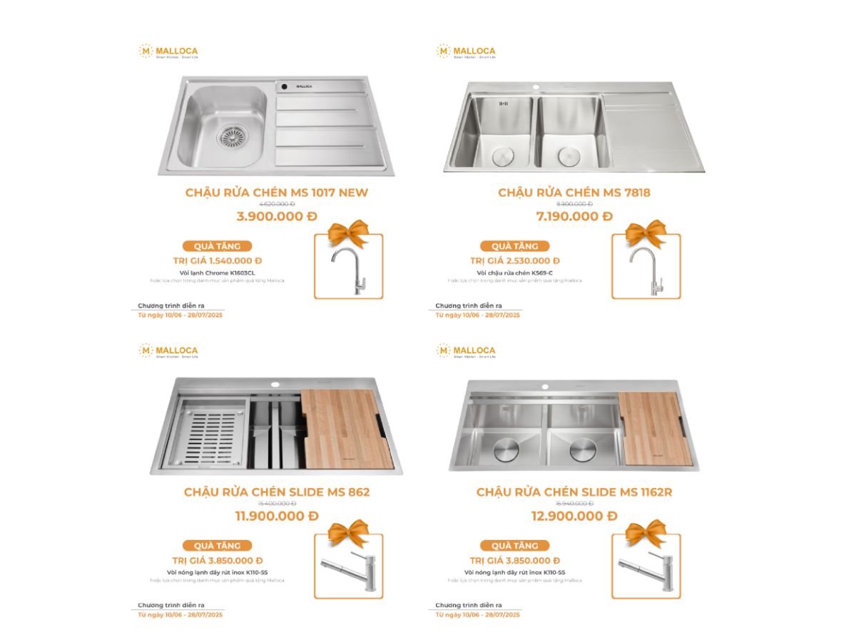 Chậu inox Malloca khuyến mãi