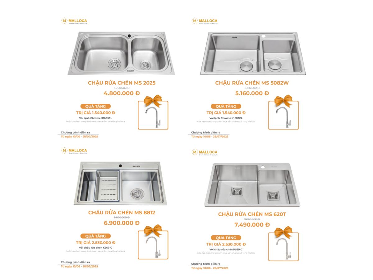 Chậu inox Malloca khuyến mãi