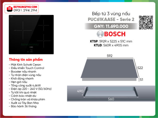 Bếp từ Bosch PUC61KAA5E