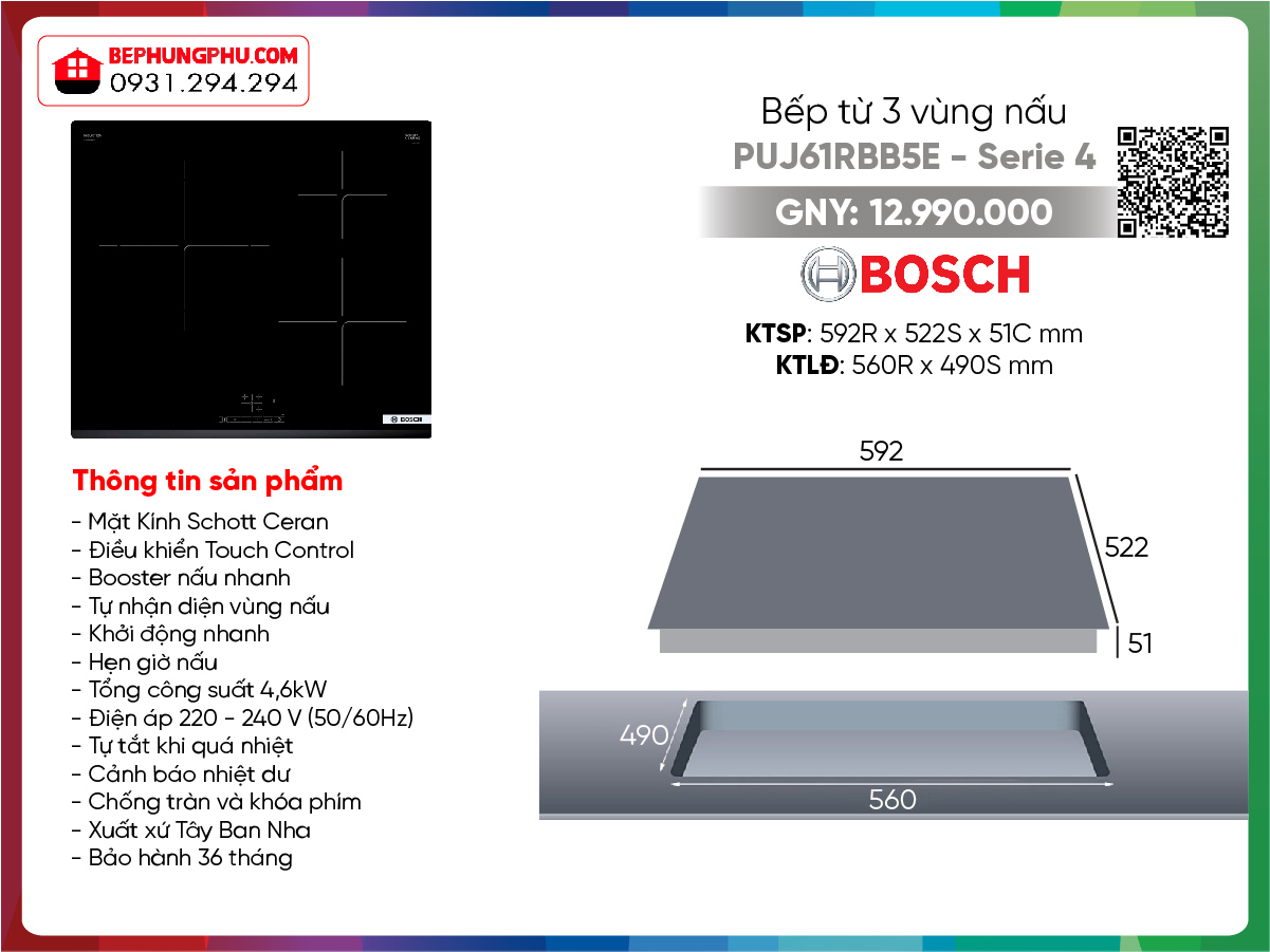 Bếp từ Bosch PUJ61RBB5E