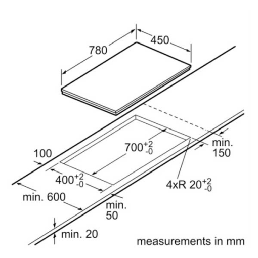 Kích thước lắp đặt bếp từ Bosch PPI82560MS